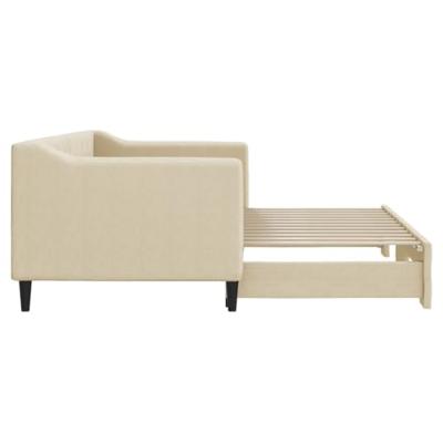 Slaapbank met onderschuifbed 80x200 cm stof crèmekleurig