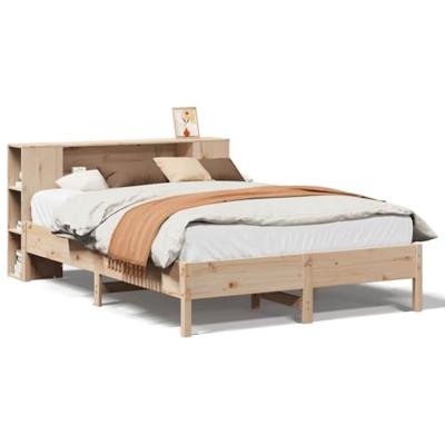 Bed met boekenkast zonder matras massief grenenhout 140x190 cm - thumbnail