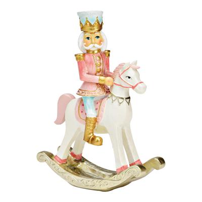 Hobbelpaard met notenkraker van poly mint, roze (B/H/D) 13x18x6cm