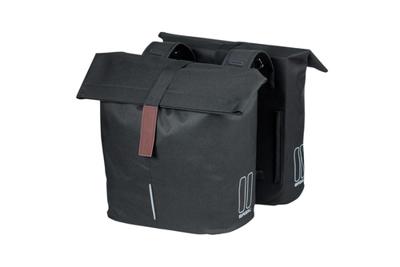 Basil city dubbele fietstas - waterafstotend polyester - zwart - universal bridge systeem - 28-32l