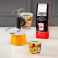 Italiaanse koffiezetset + 2 kopjes - BIALETTI - Mini-express LICHTENSTEIN - 100 ml - Roestvrij staal / Geel - thumbnail
