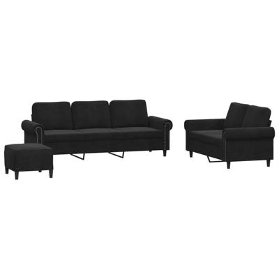 3-delige Loungeset met kussens fluweel zwart - thumbnail