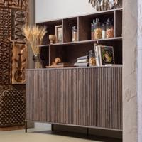 WOOOD Wandkast 'New Gravure' Essenhout, 200cm, kleur Espresso - thumbnail