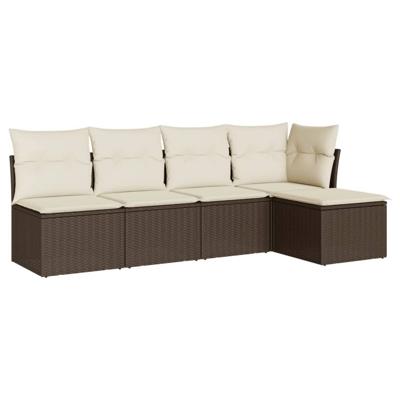 5-delige Loungeset met kussens poly rattan bruin - thumbnail