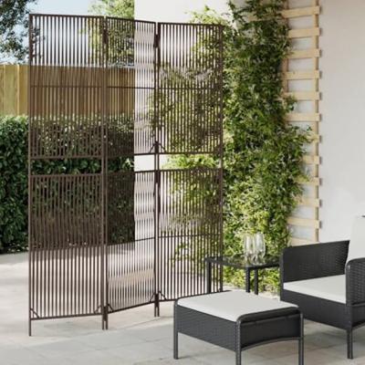 Kamerscherm 3 panelen poly rattan bruin