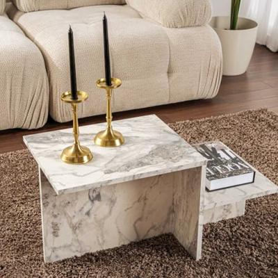 Hoofdtafel Harmony Wit Grijs 80 x 40 x 40 cm Marmer