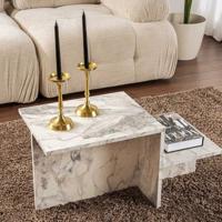 Hoofdtafel Harmony Wit Grijs 80 x 40 x 40 cm Marmer - thumbnail