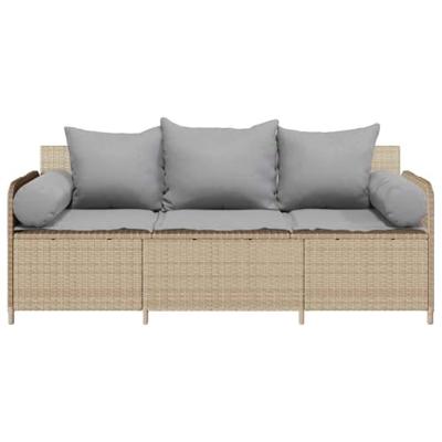 Tuinbank 3-zits met kussens poly rattan beige