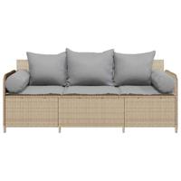 Tuinbank 3-zits met kussens poly rattan beige - thumbnail