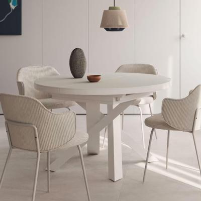 Kave Home Uitschuifbare Ronde Eettafel 'Vashti' Glas, 120-160 x 120cm, kleur Wit Kave Home Uitschuifbare Ronde Eettafel 'Vashti' Glas, 120-160 x 120cm, kleur Wit