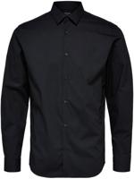Selected Homme Heren Overhemd Poplin Stretch Zwart Slim Fit - thumbnail