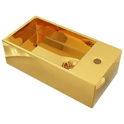 VidaXL Wastafel met overloop 49x25x15 cm keramiek goudkleurig VidaXL Wastafel met overloop 49x25x15 cm keramiek goudkleurig
