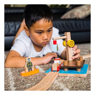 Bigjigs houten rails kraandok met duiker, 3dlg.