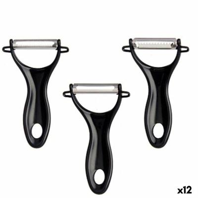 Fruit- en Groentenschiller Kinvara Zwart Roestvrij staal Polypropyleen 9 x 20 x 3,5 cm 10,2 x 20 x 3,5 cm Set (12 Stuks)