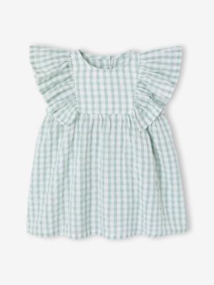 Babyjurk in seersucker groen, geruit
