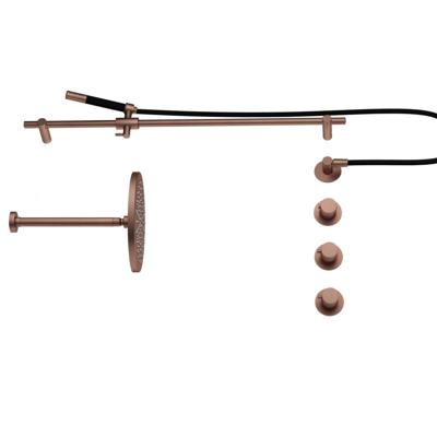 Hotbath Cobber - CB7067 - Inbouw Regendoucheset - Geborsteld Koper PVD - 2 Stopkranen - Thermostatisch - Plafondbuis 30 cm - Hoofddouche 300 mm - Staafhanddouche - Glijstang 900 mm - met M106 - Waterbesparend