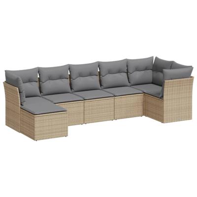 8-delige Loungeset met kussens poly rattan beige