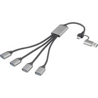 Renkforce RF-HUB-300 USB 3.0-hub Met aluminium behuizing Grijs - thumbnail