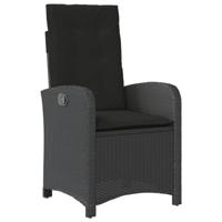 Tuinstoel verstelbaar met kussens poly rattan zwart - thumbnail