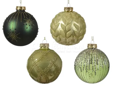 Kerstbal Glas Glitter Ø8cm Groen Assorti 1st