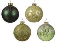 Kerstbal Glas Glitter Ø8cm Groen Assorti 1st - thumbnail