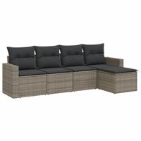 5-delige Loungeset met kussens poly rattan grijs - thumbnail