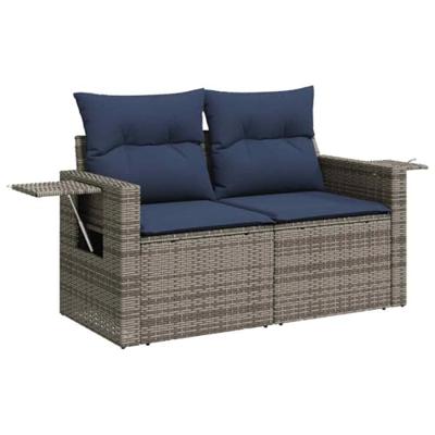 9-delige Loungeset met kussens poly rattan grijs