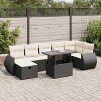 8-delige Loungeset met kussens poly rattan zwart - thumbnail