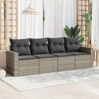 4-delige Loungeset met kussens poly rattan lichtgrijs - thumbnail