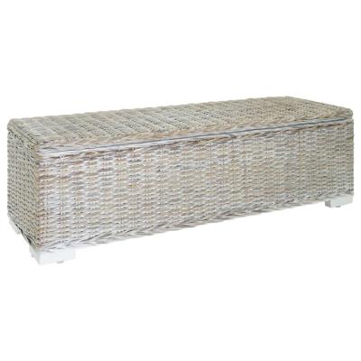 Opbergbox 110 cm natuurlijk kubu rattan & massief mahoniehout wit