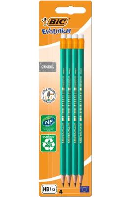 Potlood Bic Evolution ecolutions zeshoekig HB met gumtop blister à 4st