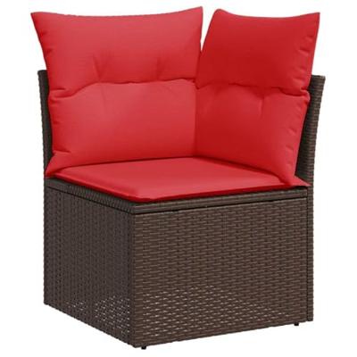 6-delige Loungeset met kussens poly rattan bruin