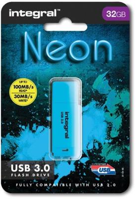 Integral Neon USB 3.0 stick, 32 GB, blauw Integral Neon USB 3.0 stick, 32 GB, blauw