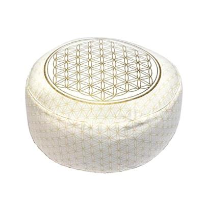Yogi & Yogini Meditatiekussen Rond Katoen Wit - Bloem des Levens - 33 x 13 cm