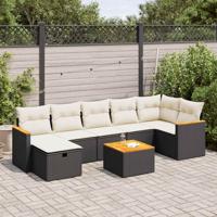 7-delige Loungeset met kussens poly rattan zwart - thumbnail