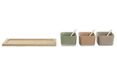 Set voor voorgerechtjes DKD Home Decor 29 x 11,5 x 1,5 cm Porselein Multicolour Bamboe Scandinavisch