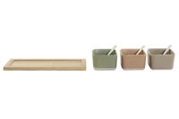 Set voor voorgerechtjes DKD Home Decor 29 x 11,5 x 1,5 cm Porselein Multicolour Bamboe Scandinavisch - thumbnail