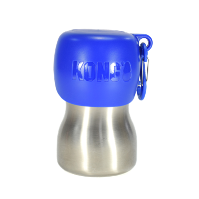 KONG H2O roestvrij staal hond waterfles & huisdier reizen kom, 9.5 oz - blauw