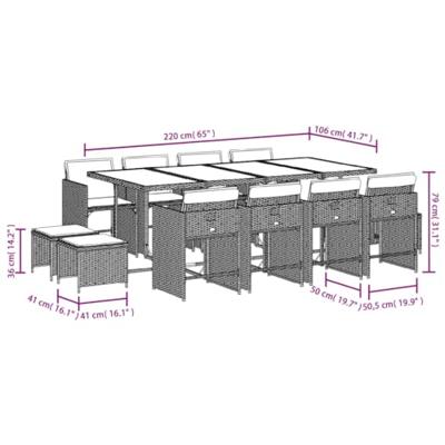 13-delige Tuinset met kussens poly rattan bruin