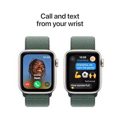 Apple Watch SE (2e gen.) GPS 40 mm Smartwatch - Kast van sterrenlicht aluminium - Blauwgroen geweven sportbandje. Conditie en slaap bijhouden, ongelukdetectie, hartritme monitoren, CO₂-neutraal