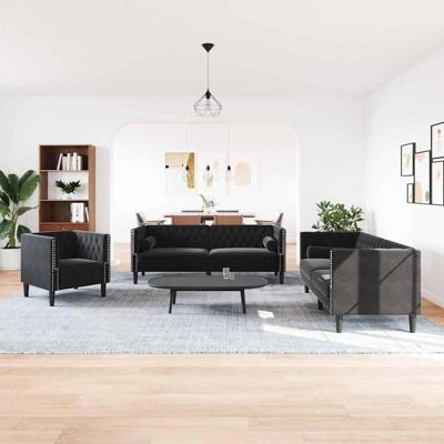 Bankstel 3 pcs Zwart Fluweel