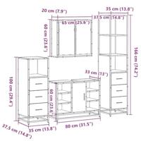 4-delige Badkamermeubelset bewerkt hout grijs sonoma eikenkleur - thumbnail