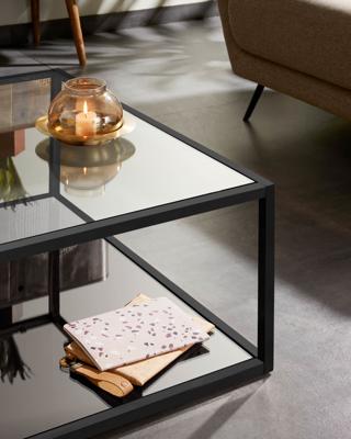 Kave Home Salontafel 'Blackhill' Glas met zwart frame, 80 x 80cm