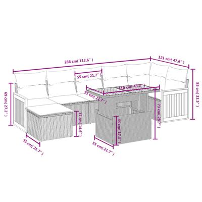 8-delige Loungeset met kussens poly rattan beige