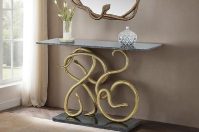 Extravagante consoletafel WILDLIFE SNAKE 115 cm zwart goud marmeren slangensculptuur - 45030