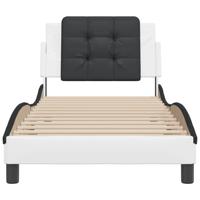 Bedframe met hoofdbord kunstleer wit en zwart 90x200 cm - thumbnail