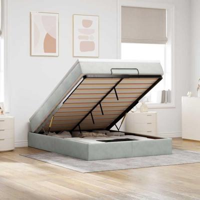 Ottoman bed met matras 140x190cm fluweel lichtgrijs