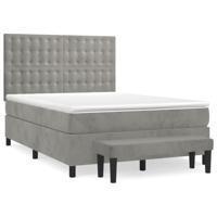 Boxspring met matras fluweel lichtgrijs 140x190 cm - thumbnail