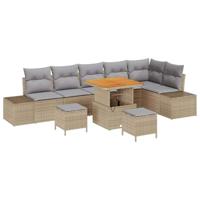 Tuinbankenset met kussen 9 pcs Beige poly rattan - thumbnail