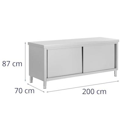 Royal Catering Onderkast van roestvrij staal met dubbele opening, eco, 200 x 70 cm, 500 kg, keukenkast, onderkast met werkblad, onderkast van roestvrij staal